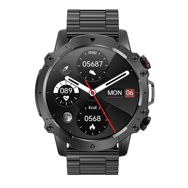 AK56 IP67 BT5.1 1.43inch Smart Watch Support Voice Call / Health Monitoring, Style:Pearl Steel Strap(Black)