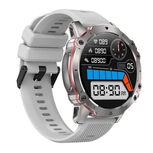 AK56 IP67 BT5.1 1.43inch Smart Watch Support Voice Call / Health Monitoring, Style:Silicone Strap(Silver)