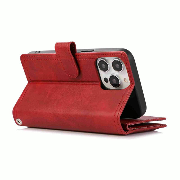 For iPhone 15 Pro Max Wristband Card Slot Leatherette Phone Case(Red)