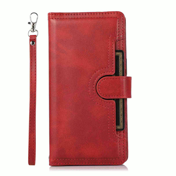 For iPhone 15 Pro Max Wristband Card Slot Leatherette Phone Case(Red)