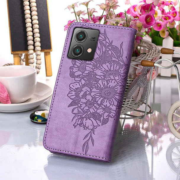 For Motorola Moto G84 Embossed Butterfly Leatherette Phone Case(Purple)