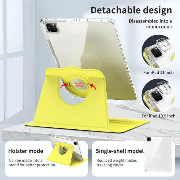 For iPad Pro 12.9 2022 / 2021 / 2020 360 Rotation Detachable Clear Acrylic Leatherette Tablet Case(Yellow)