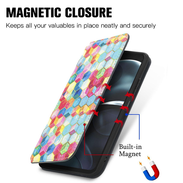 For Motorola Moto G14 CaseNeo Colorful Magnetic Leatherette Phone Case(Emeralds)