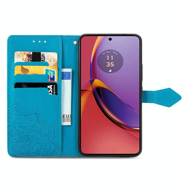 For Motorola Moto G84 Mandala Flower Embossed Leatherette Phone Case(Blue)
