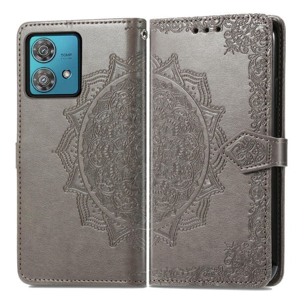 For Motorola  Edge 40 Neo Mandala Flower Embossed Leatherette Phone Case(Gray)