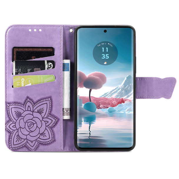 For Motorola  Edge 40 Neo Butterfly Love Flower Embossed Leatherette Phone Case(ligth Purple)