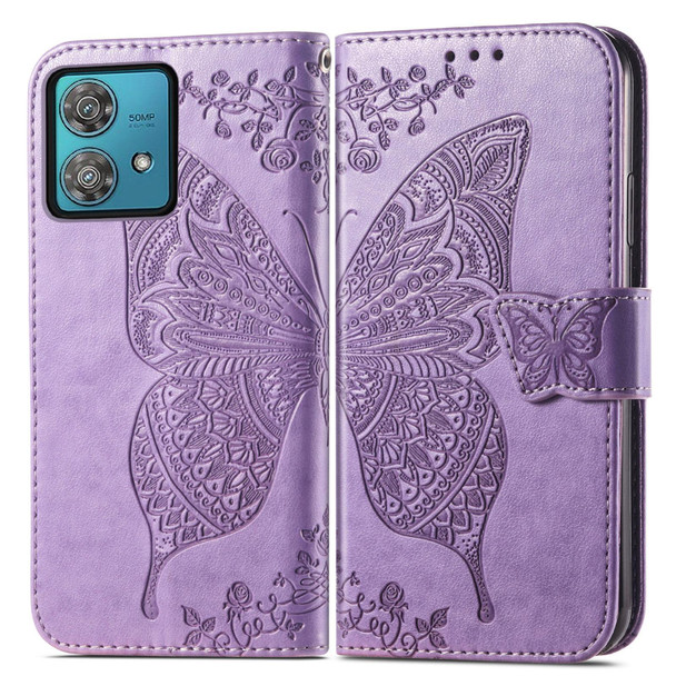For Motorola  Edge 40 Neo Butterfly Love Flower Embossed Leatherette Phone Case(ligth Purple)