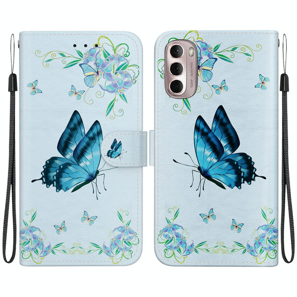 For Motorola Moto G Stylus 4G 2022 Crystal Texture Colored Drawing Leatherette Phone Case(Blue Pansies)