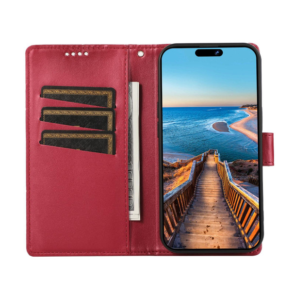 For OnePlus 9 PU Genuine Leatherette Texture Embossed Line Phone Case(Red)