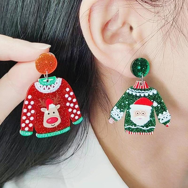 1pair Sweater Christmas Earrings Cute Elk Snowman  Earstuds, Color: Elk Red 