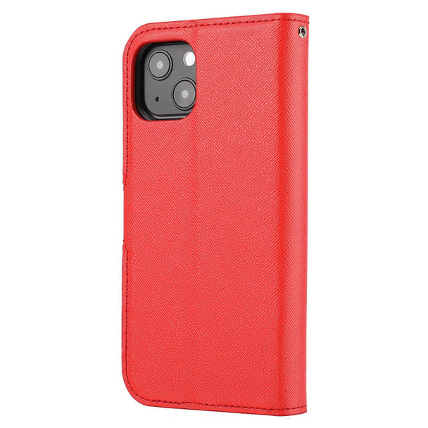 For iPhone 15 Cross Texture Detachable Horizontal Flip PU Leatherette Case(Red)