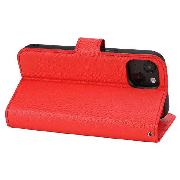 For iPhone 15 Cross Texture Detachable Horizontal Flip PU Leatherette Case(Red)