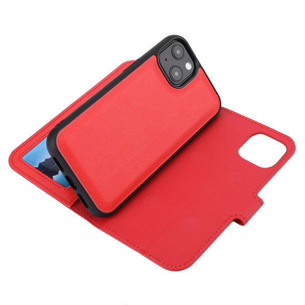 For iPhone 15 Cross Texture Detachable Horizontal Flip PU Leatherette Case(Red)