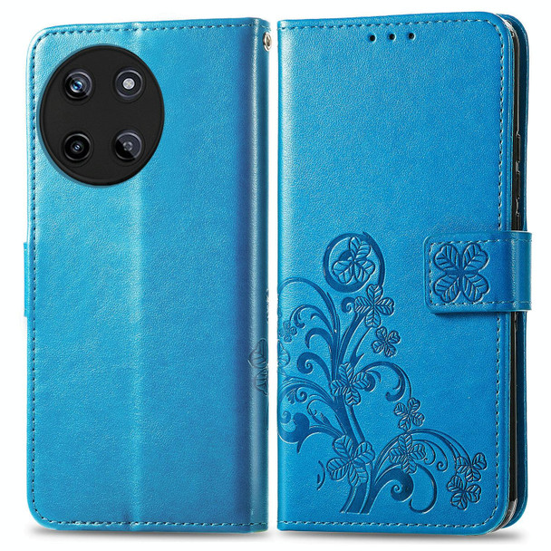 For Realme 11 4G Global Four-leaf Clasp Embossed Buckle Leatherette Phone Case(Blue)