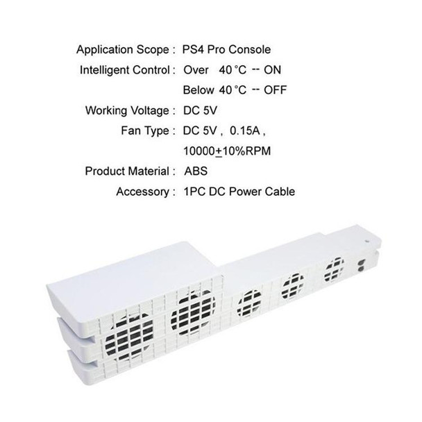 DOBE TP4-831 For PS4 Pro Temperature Controlled Heat Dissipation Automatic Constant Temperature Rear Fan(White)