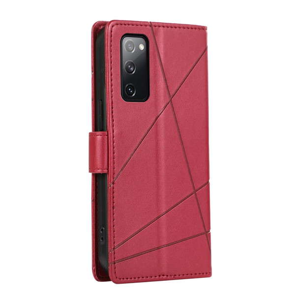 For Samsung Galaxy S20 FE PU Genuine Leatherette Texture Embossed Line Phone Case(Red)