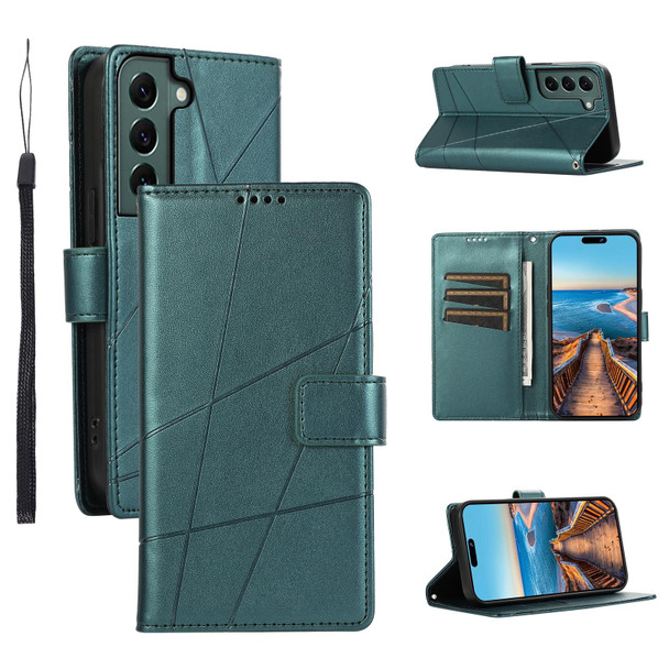 For Samsung Galaxy S22+ 5G PU Genuine Leatherette Texture Embossed Line Phone Case(Green)