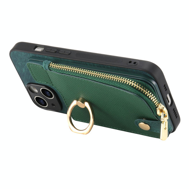 For iPhone 7/8 / SE 2022 Cross Leatherette Ring Vertical Zipper Wallet Back Phone Case(Purple)