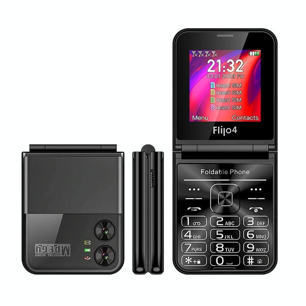 UNIWA F265 Flip Style Phone, 2.55 inch Mediatek MT6261D, FM, 4 SIM Cards, 21 Keys(Black)