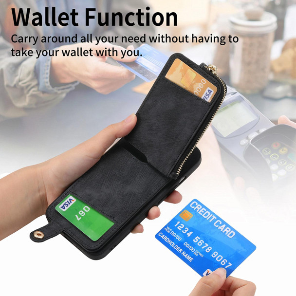 For Samsung Galaxy S21+ 5G Cross Leatherette Ring Vertical Zipper Wallet Back Phone Case(Black)