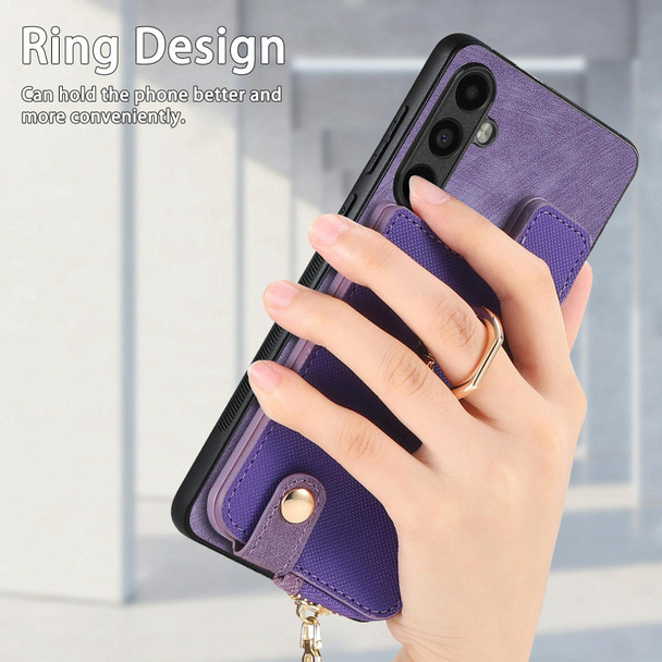 For Samsung Galaxy Note20 Cross Leatherette Ring Vertical Zipper Wallet Back Phone Case(Purple)