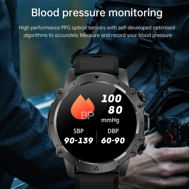 AK56 IP67 BT5.1 1.43inch Smart Watch Support Voice Call / Health Monitoring, Style:Silicone Strap(Orange)