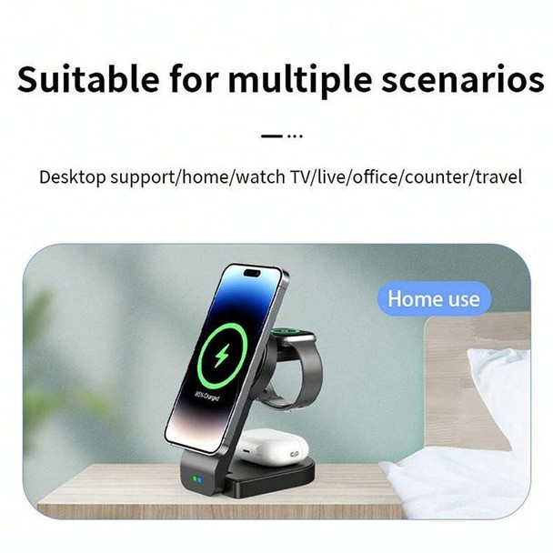 B-23 3 in 1 Foldable Magnetic Wireless Charger Phone Holder, Plug:US Plug(White)