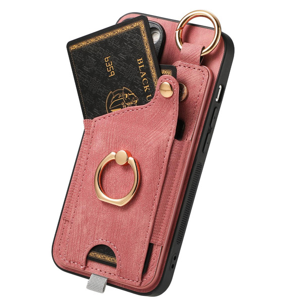 For iPhone 7 / 8 / SE 2022 Retro Skin-feel Ring Card Bag Phone Case with Hang Loop(Pink)