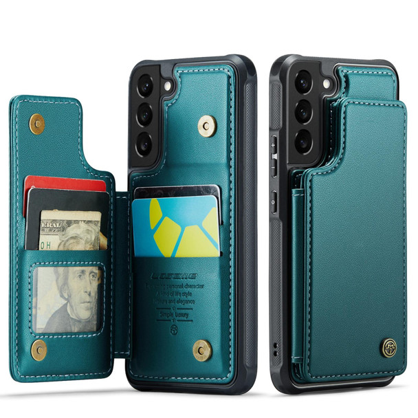 For Samsung Galaxy S21 5G CaseMe C22 Card Slots Holder RFID Anti-theft Phone Case(Blue Green)