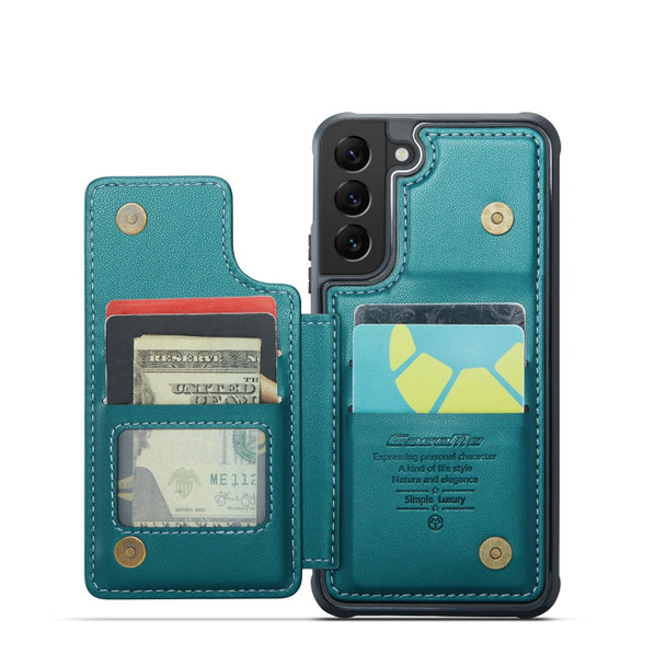 For Samsung Galaxy S21 5G CaseMe C22 Card Slots Holder RFID Anti-theft Phone Case(Blue Green)