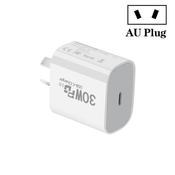 Single Port PD30W USB-C / Type-C Charger with Type-C to 8 Pin Data Cable AU Plug