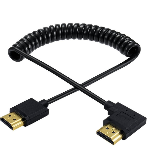 JUNSUNMAY 4K 60Hz HDMI Male to Male HDMI 2.0V Elbow Head Spring Cable, Length:1.2m(Left)