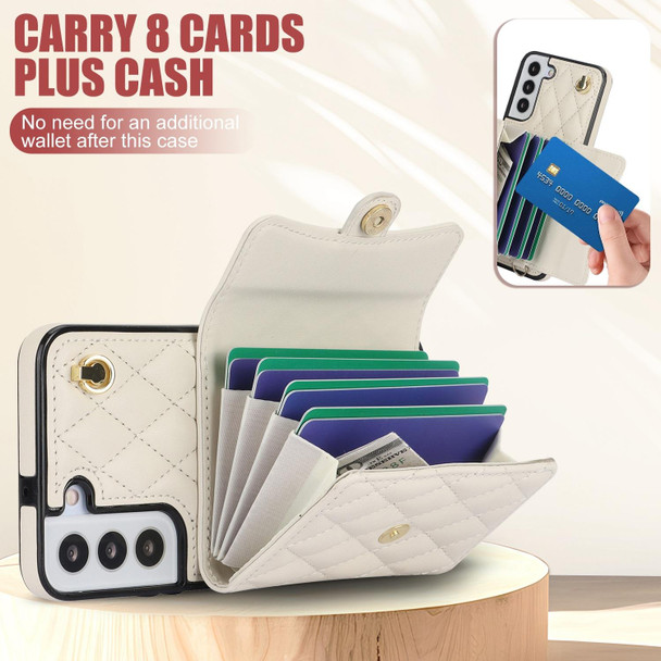 For Samsung Galaxy S22+ 5G Crossbody Rhombic Horizontal Wallet Leatherette Phone Case(White)