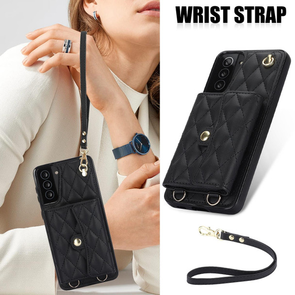 For Samsung Galaxy S21 5G Crossbody Rhombic Horizontal Wallet Leatherette Phone Case(Black)