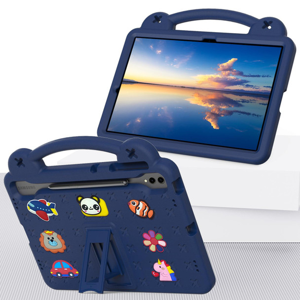For Samsung Galaxy Tab S9 FE+ 12.4 X610N Handle Kickstand Children EVA Shockproof Tablet Case(Navy Blue)