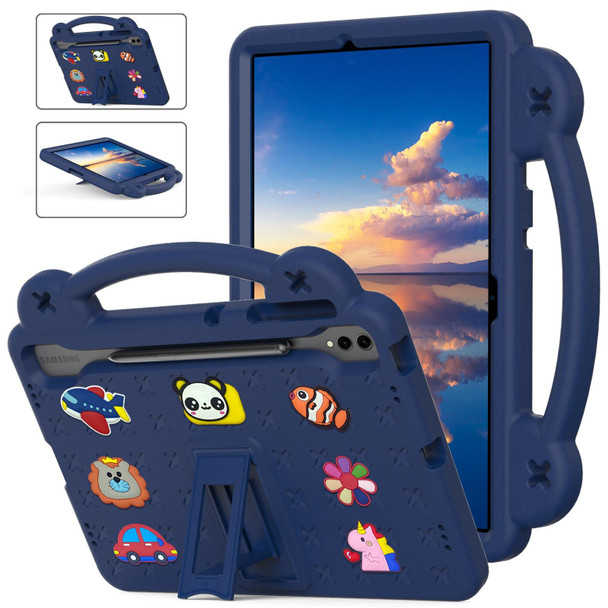 For Samsung Galaxy Tab S9 FE+ 12.4 X610N Handle Kickstand Children EVA Shockproof Tablet Case(Navy Blue)