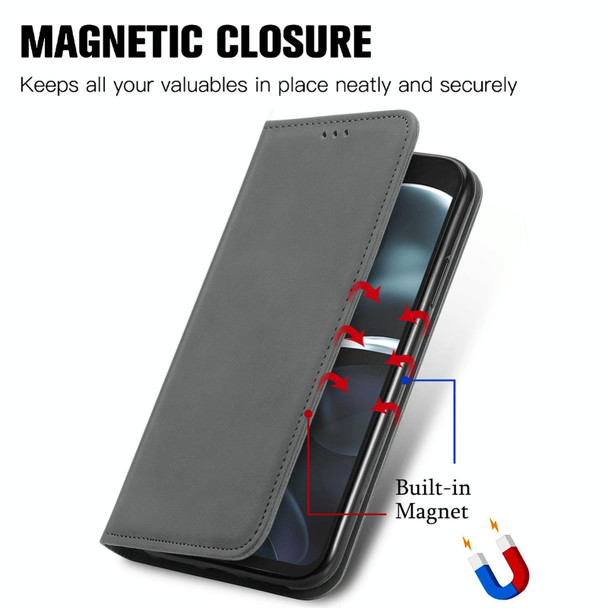 For Motorola Moto G14 Retro Skin Feel Magnetic Flip Leatherette Phone Case(Grey)