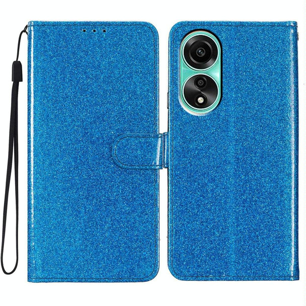 For OPPO A78 4G Glitter Powder Flip Leatherette Phone Case(Blue)