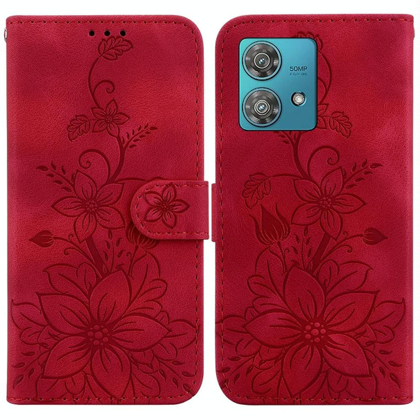 For Motorola Edge 40 Neo Lily Embossed Leatherette Phone Case(Red)