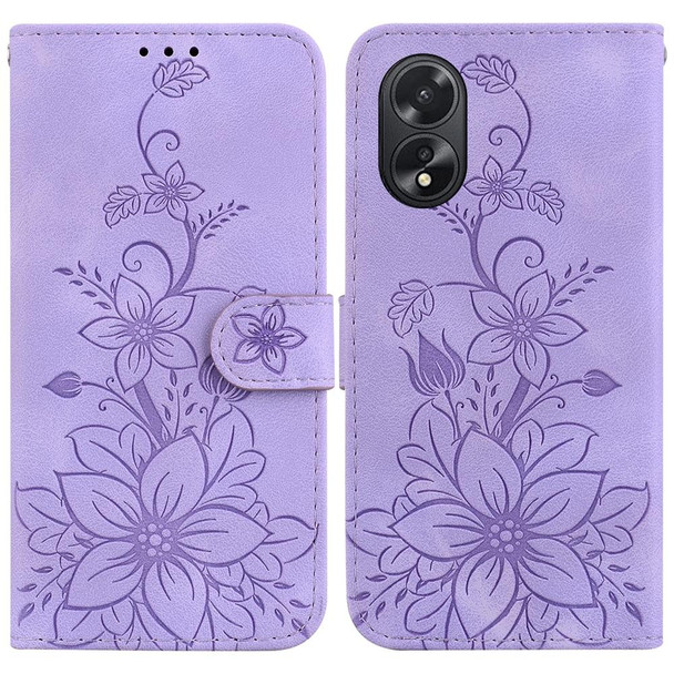 For OPPO A38 4G / A18 Lily Embossed Leatherette Phone Case(Purple)