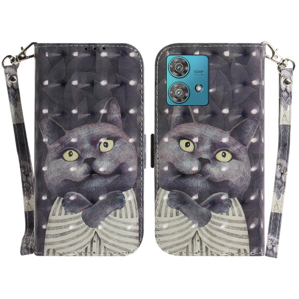 For Motorola Edge 40 Neo 3D Colored Horizontal Flip Leatherette Phone Case(Hug Cat)