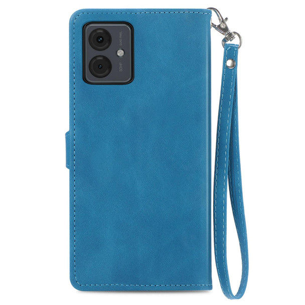 For  Motorola Moto  G14 Embossed Flower Zipper Leatherette Phone Case(Blue)