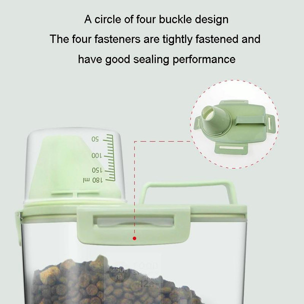 1.5L Pet Food Storage Bucket 4 Snap Dog Food Moisture Proof Sealed Storage Tank(Matcha Green)