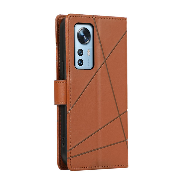 For Xiaomi 12 PU Genuine Leather Texture Embossed Line Phone Case(Brown)