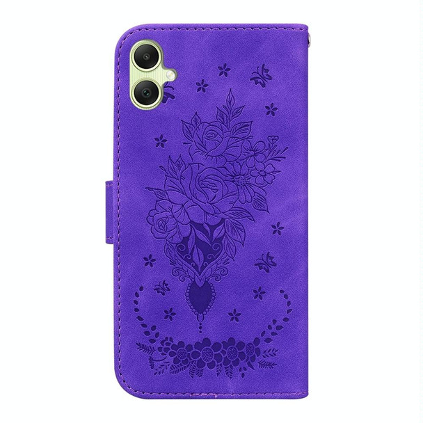 For Samsung Galaxy A05 Butterfly Rose Embossed Leatherette Phone Case(Purple)
