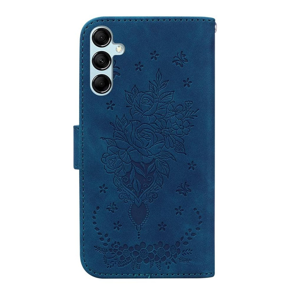 For Samsung Galaxy A15 Butterfly Rose Embossed Leatherette Phone Case(Blue)