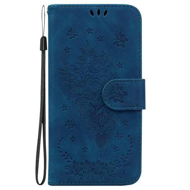 For Motorola Moto G54 Butterfly Rose Embossed Leatherette Phone Case(Blue)