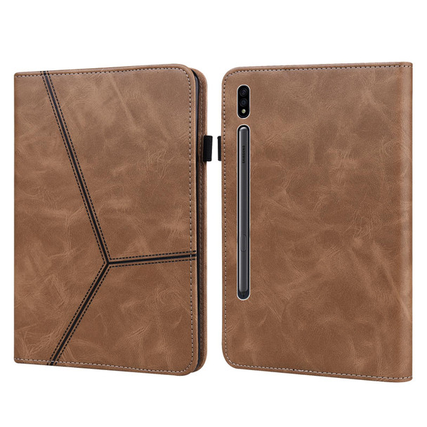 Samsung Galaxy Tab S7+ T970 / S7 FE T730 Solid Color Embossed Striped Leather Tablet Case(Brown)