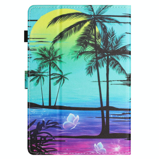 For Amazon Kindle Paperwhite 5 2021 Colored Drawing Stitching Leatherette Tablet Smart Case(Coconut Tree)