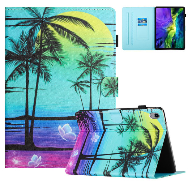 For iPad 10th Gen 10.9 2022 Colored Drawing Stitching Leatherette Tablet Smart Case(Coconut Tree)